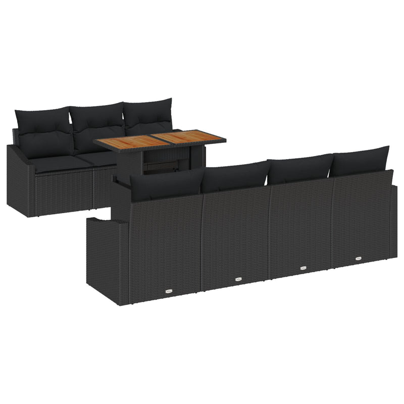 8 Piece Garden Sofa Set with Cushions Black Poly Rattan