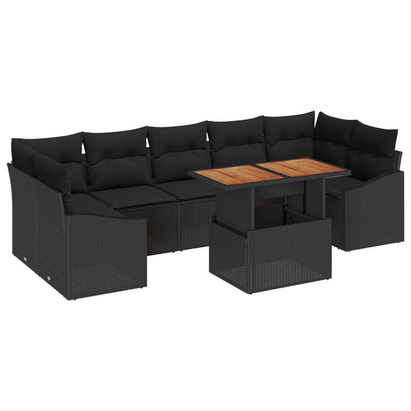 8 Piece Garden Sofa Set with Cushions Black Poly Rattan
