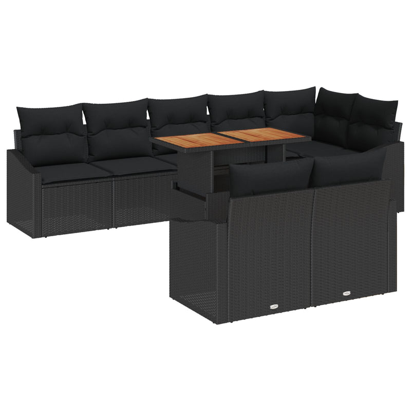 9 Piece Garden Sofa Set with Cushions Black Poly Rattan