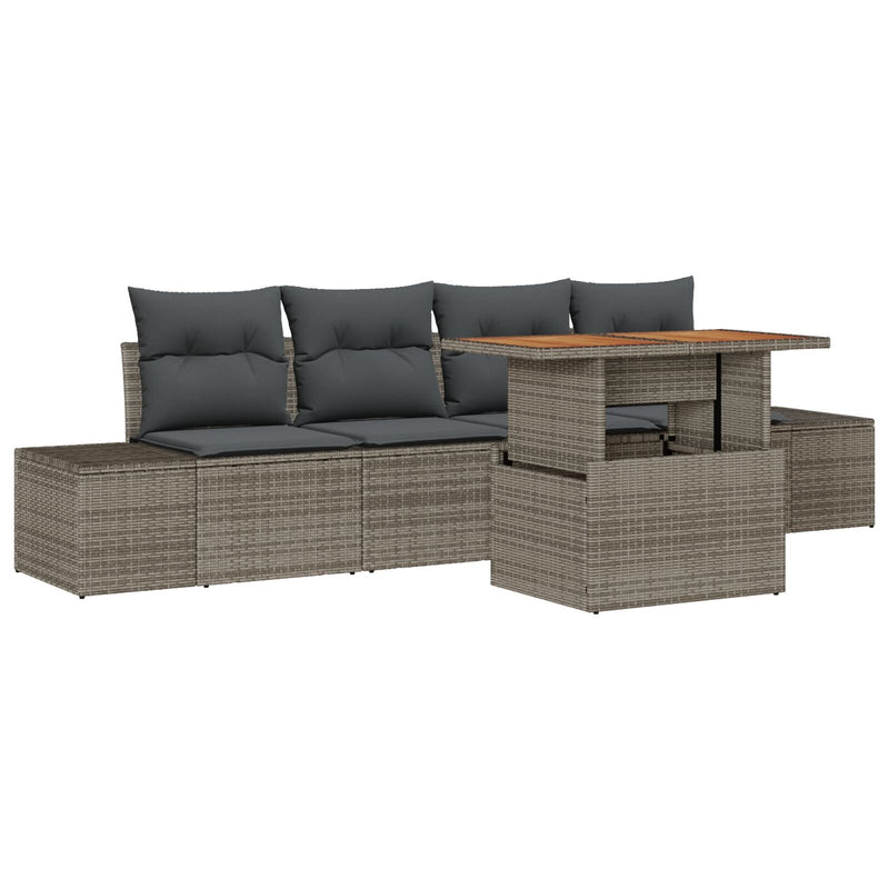5 Piece Garden Sofa Set with Cushions Grey Poly Rattan