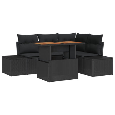 5 Piece Garden Sofa Set with Cushions Black Poly Rattan