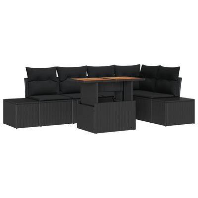 6 Piece Garden Sofa Set with Cushions - Black Poly Rattan