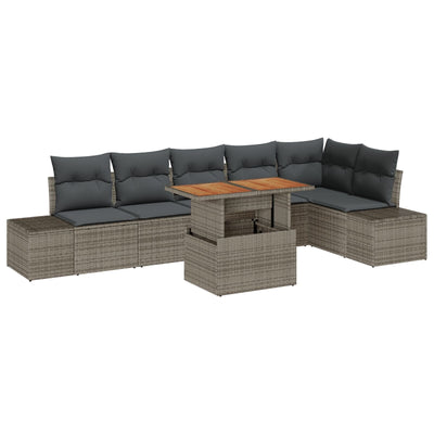 7 Piece Garden Sofa Set with Cushions Grey Poly Rattan