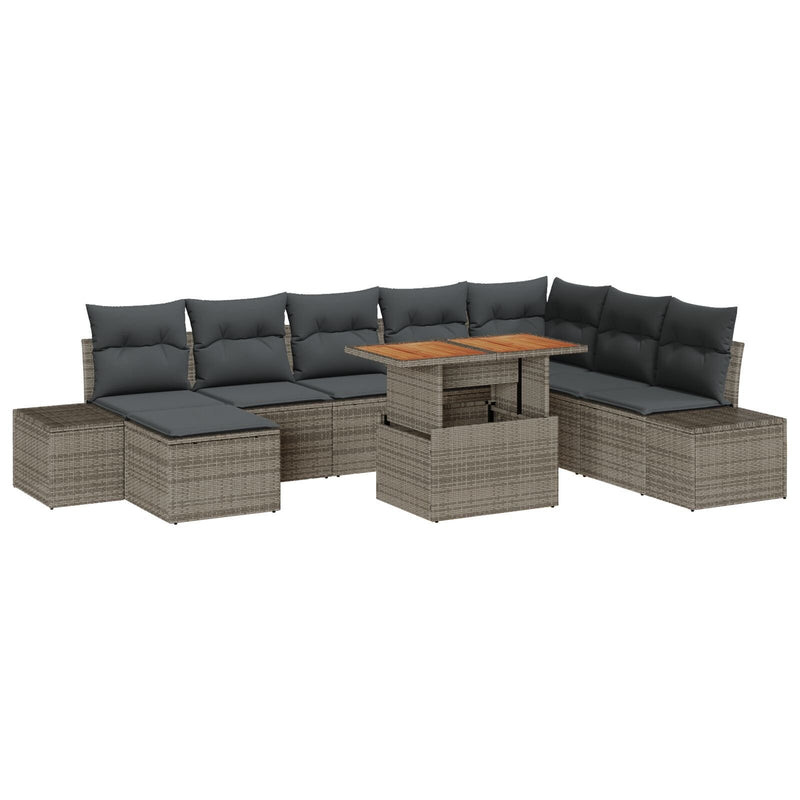 9 Piece Garden Sofa Set with Cushions Grey Poly Rattan