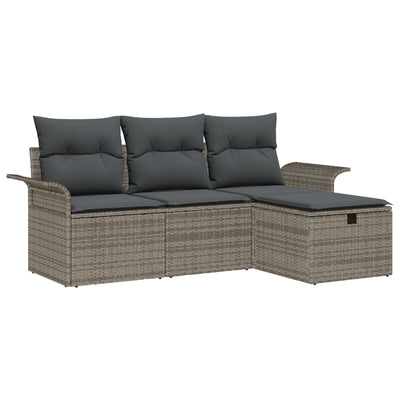 4 Piece Garden Sofa Set with Cushions Grey Poly Rattan