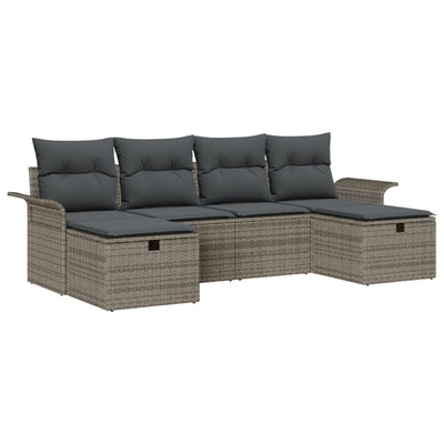 6 Piece Garden Sofa Set with Cushions Grey Poly Rattan