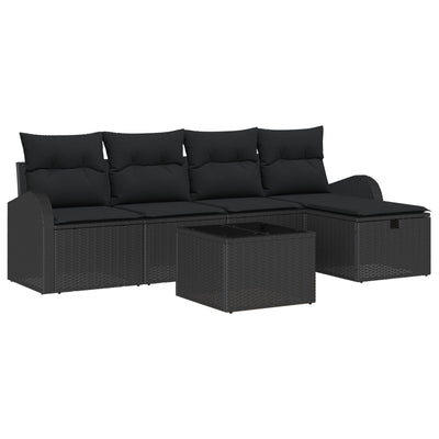 6 Piece Garden Sofa Set with Cushions Black Poly Rattan