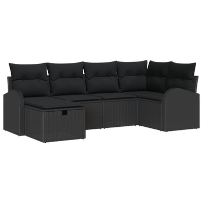 6 Piece Garden Sofa Set with Cushions Black Poly Rattan