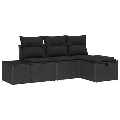 4 Piece Garden Sofa Set with Cushions Black Poly Rattan