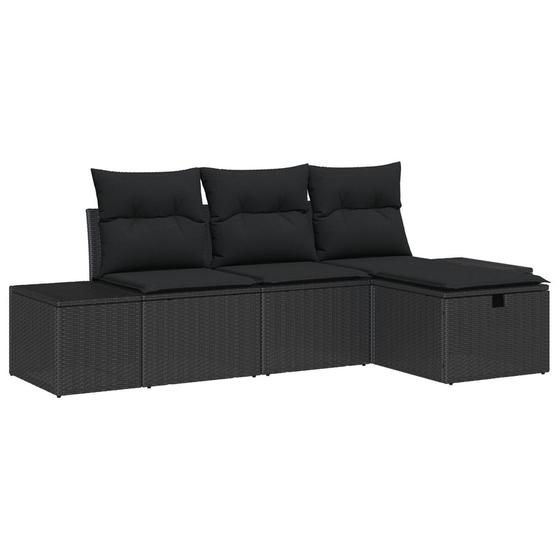 4 Piece Garden Sofa Set with Cushions Black Poly Rattan