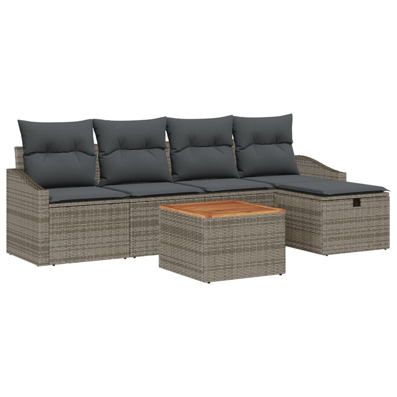 6 Piece Garden Sofa Set with Cushions Grey Poly Rattan