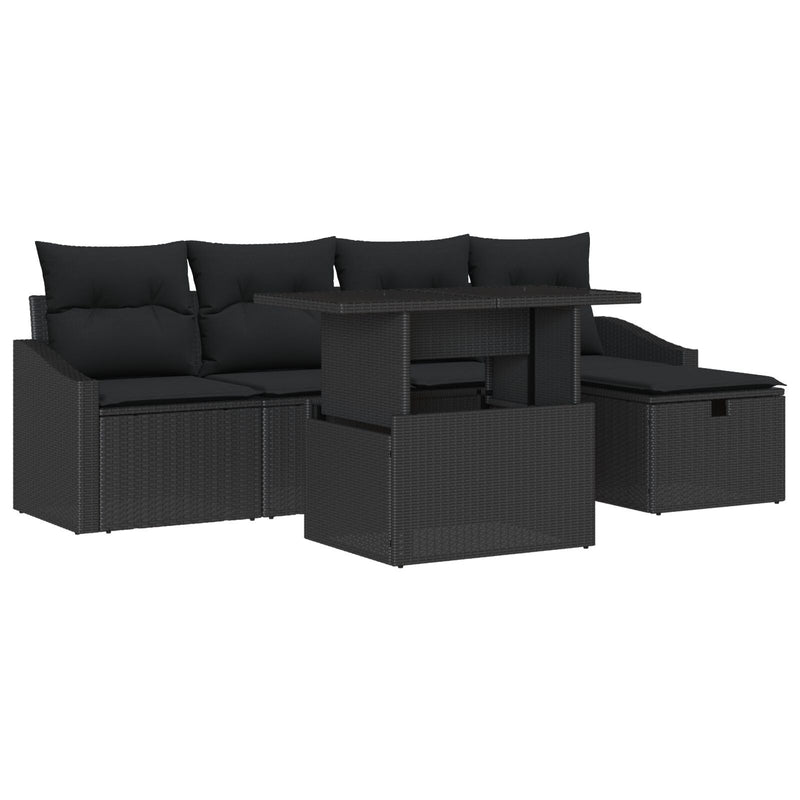 6 Piece Garden Sofa Set with Cushions Black Poly Rattan