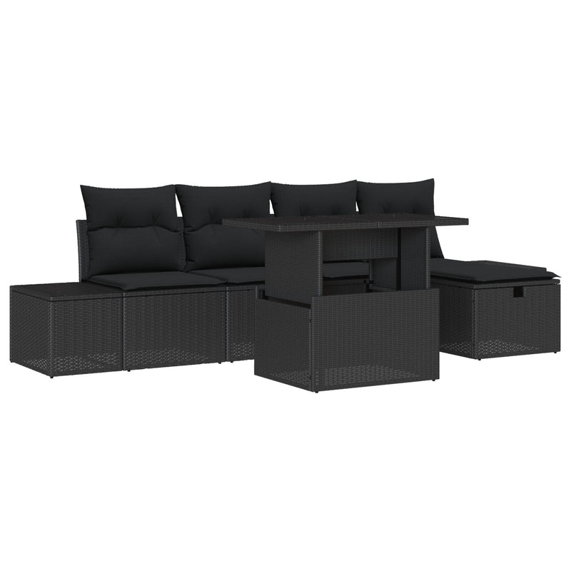 6 Piece Garden Sofa Set with Cushions Black Poly Rattan