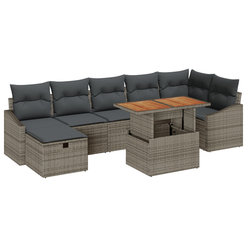 8 Piece Garden Sofa Set with Cushions Grey Poly Rattan