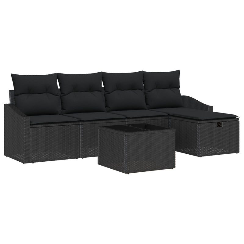 6 Piece Garden Sofa Set with Cushions Black Poly Rattan