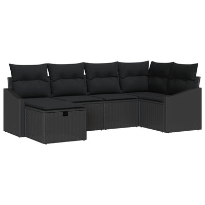 6 Piece Garden Sofa Set with Cushions Black Poly Rattan