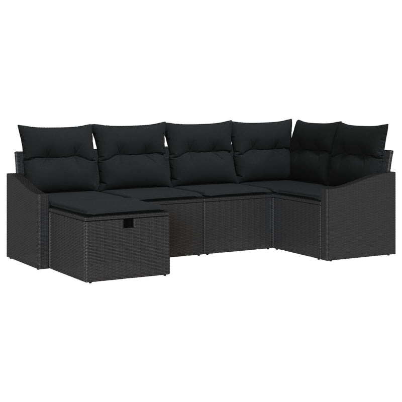 6 Piece Garden Sofa Set with Cushions Black Poly Rattan