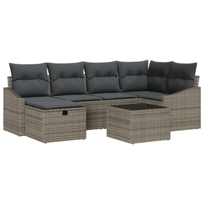 7 Piece Garden Sofa Set with Cushions Grey Poly Rattan