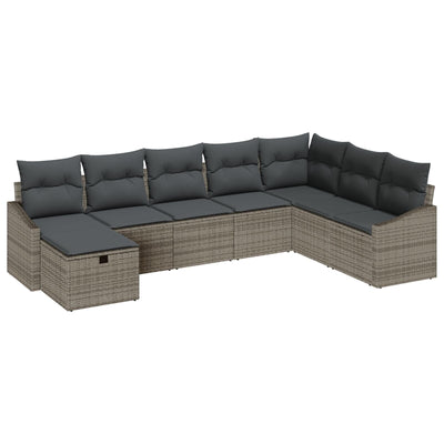 8 Piece Garden Sofa Set with Cushions Grey Poly Rattan
