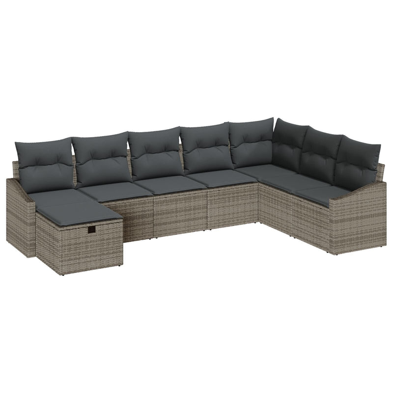 8 Piece Garden Sofa Set with Cushions Grey Poly Rattan