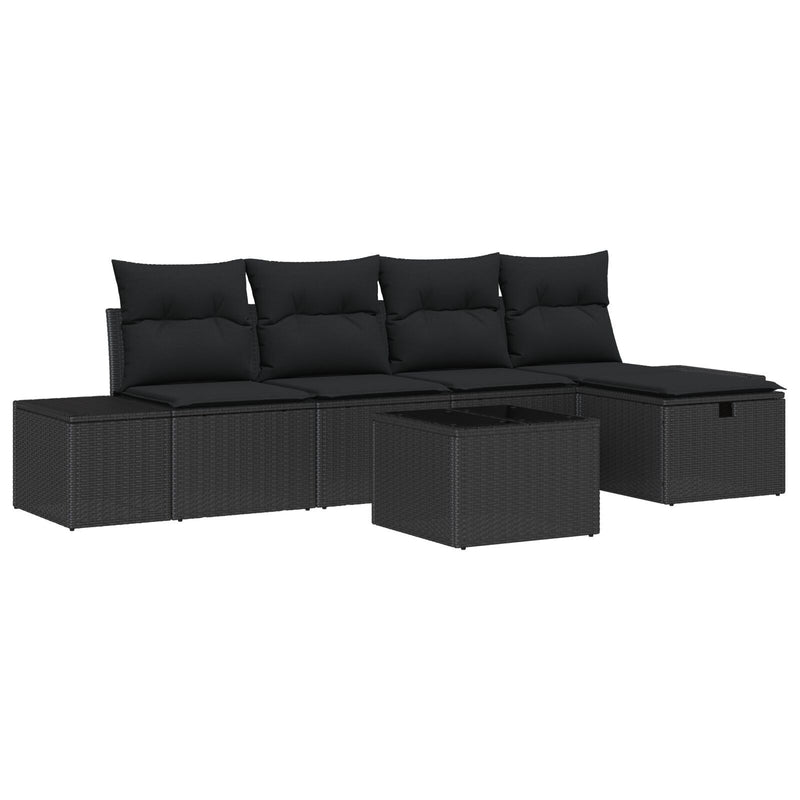 6 Piece Garden Sofa Set with Cushions Black Poly Rattan