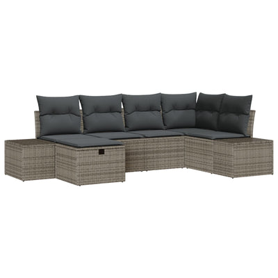 6 Piece Garden Sofa Set with Cushions Grey Poly Rattan