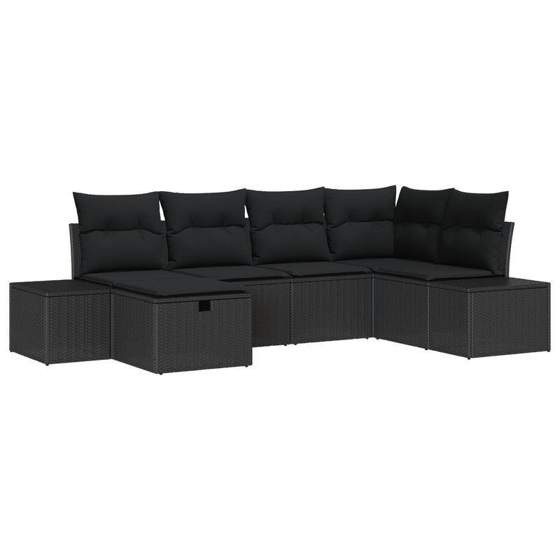 6 Piece Garden Sofa Set with Cushions Black Poly Rattan