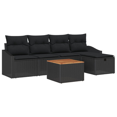 6 Piece Garden Sofa Set with Cushions Black Poly Rattan