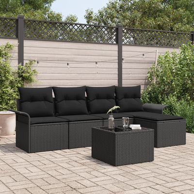 6 Piece Garden Sofa Set with Cushions Black Poly Rattan