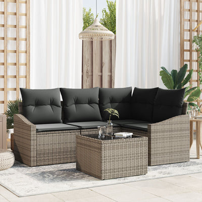 4 Piece Garden Sofa Set with Cushions Black Poly Rattan