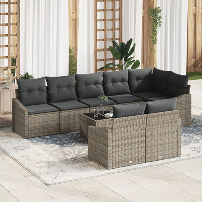 8 Piece Garden Sofa Set with Cushions Black Poly Rattan