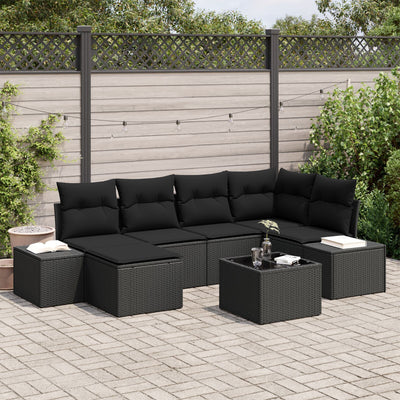 7 Piece Garden Sofa Set with Cushions Beige Poly Rattan