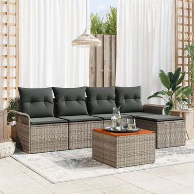 6 Piece Garden Sofa Set with Cushions Grey Rattan Acacia