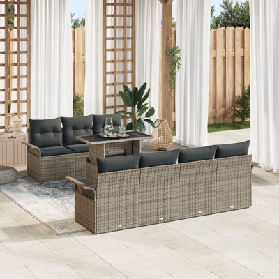 8 Piece Garden Sofa Set with Cushions Grey Poly Rattan