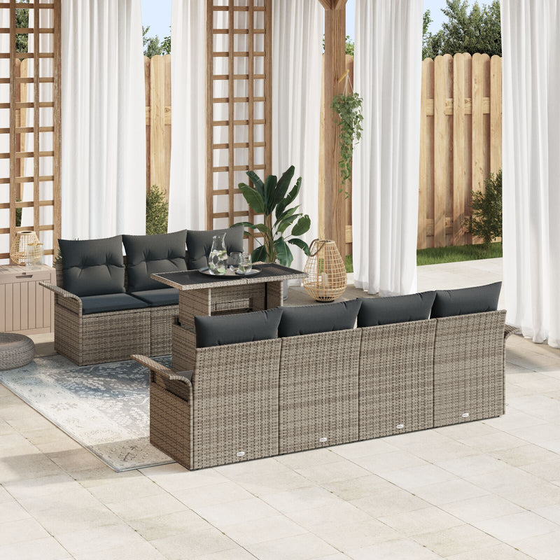 8 Piece Garden Sofa Set with Cushions Grey Poly Rattan