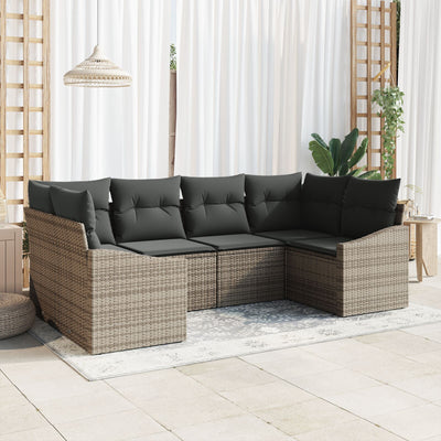 6 Piece Garden Sofa Set with Cushions Grey Poly Rattan