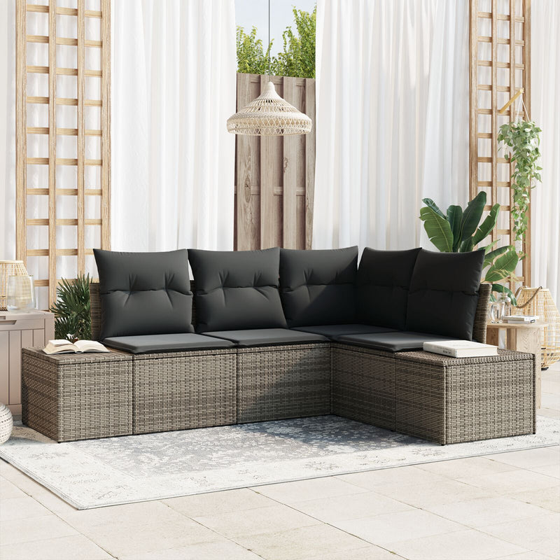 4 Piece Garden Sofa Set with Cushions Grey Poly Rattan