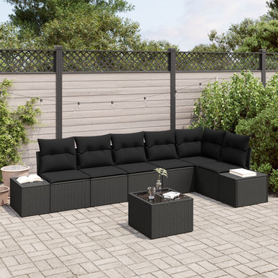 7 Piece Garden Sofa Set with Cushions Beige Poly Rattan