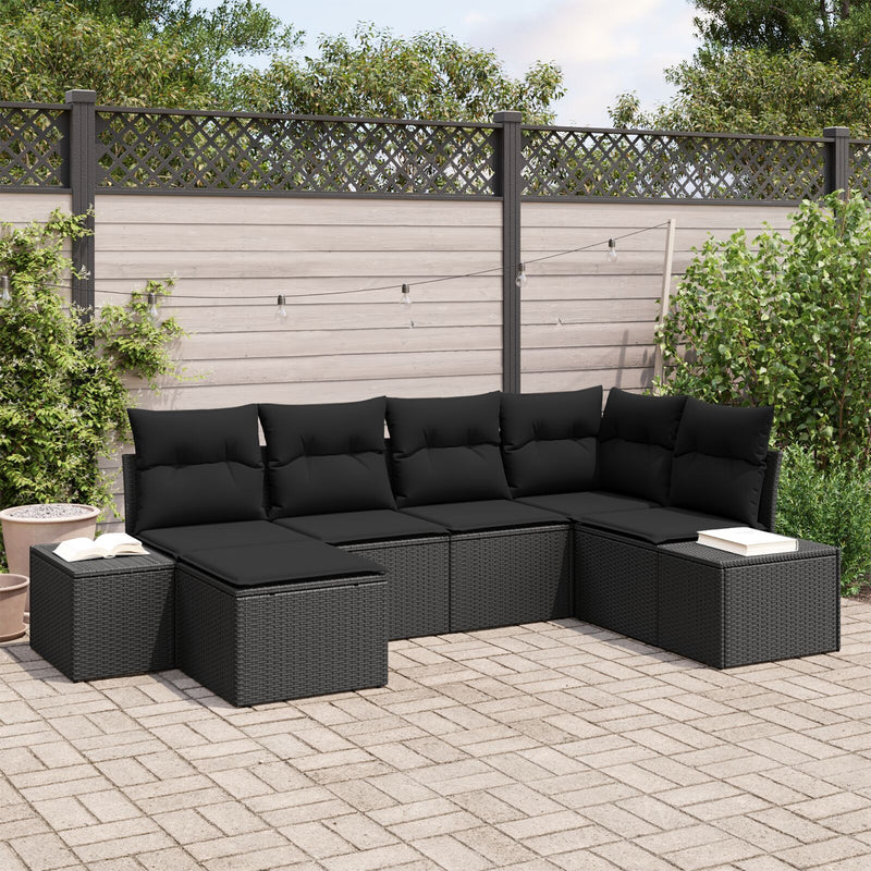 6 Piece Garden Sofa Set with Cushions Black Poly Rattan