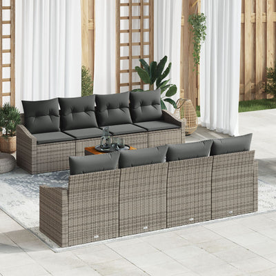 7 Piece Garden Sofa Set with Cushions Grey Poly Rattan Acacia