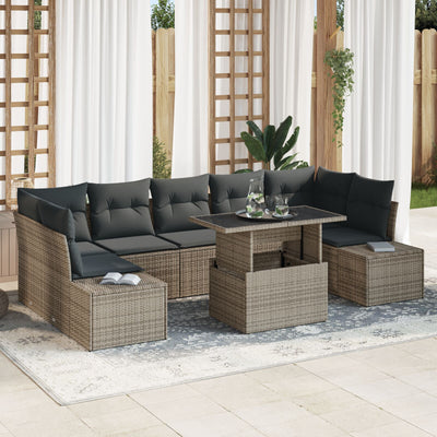 8 Piece Garden Sofa Set with Cushions Grey Poly Rattan