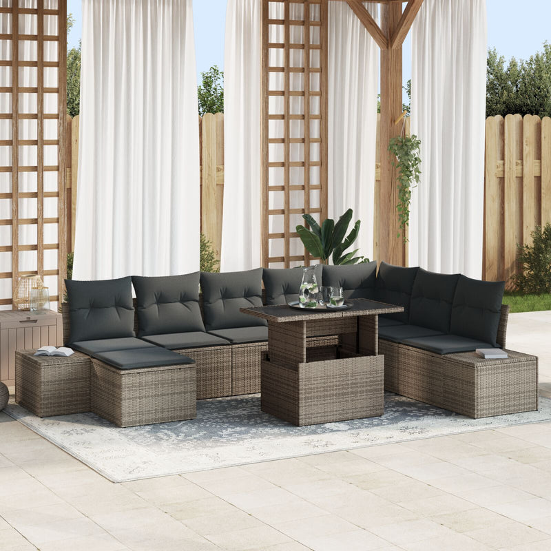 9 Piece Garden Sofa Set with Cushions Grey Poly Rattan