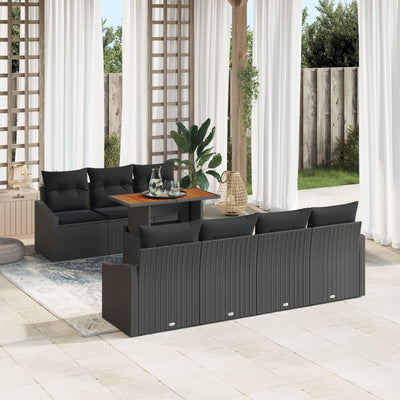 8 Piece Garden Sofa Set with Cushions Black Poly Rattan