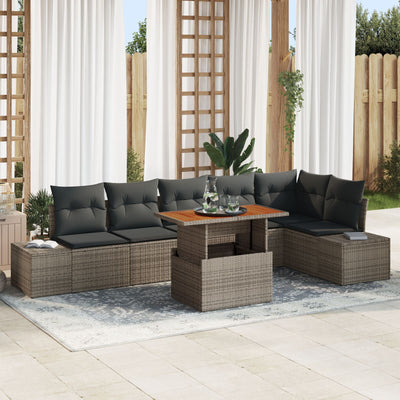 7 Piece Garden Sofa Set with Cushions Grey Poly Rattan