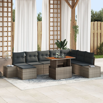9 Piece Garden Sofa Set with Cushions Grey Poly Rattan