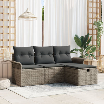 4 Piece Garden Sofa Set with Cushions Grey Poly Rattan