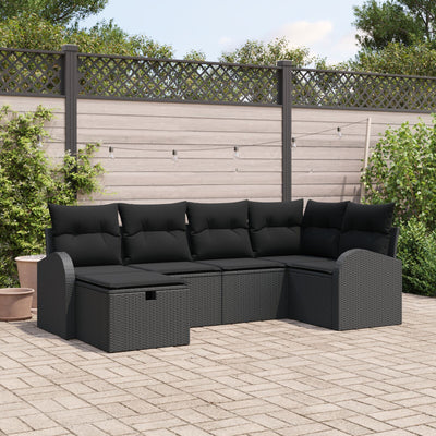 6 Piece Garden Sofa Set with Cushions Black Poly Rattan