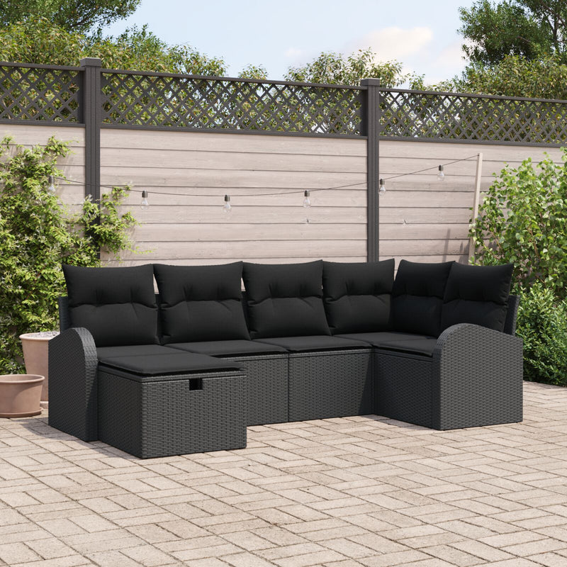 6 Piece Garden Sofa Set with Cushions Black Poly Rattan