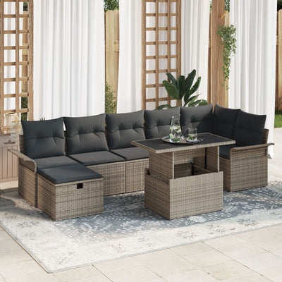 8 Piece Garden Sofa Set with Cushions Grey Poly Rattan