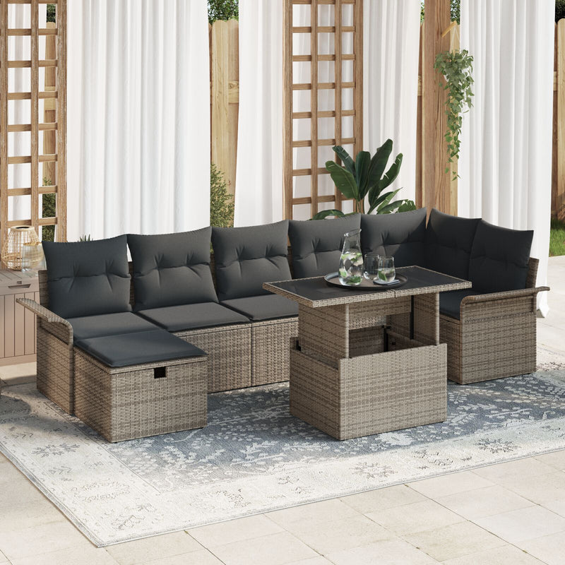 8 Piece Garden Sofa Set with Cushions Grey Poly Rattan